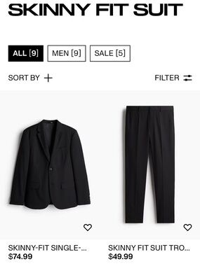 H&M Black Skinny-Fit Suit Jacket and Trousers